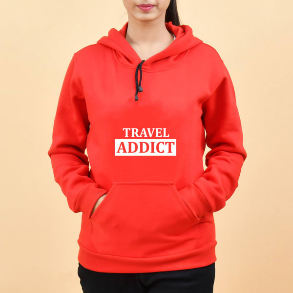 Travel Addict Fleece Hoodie For Women - Red