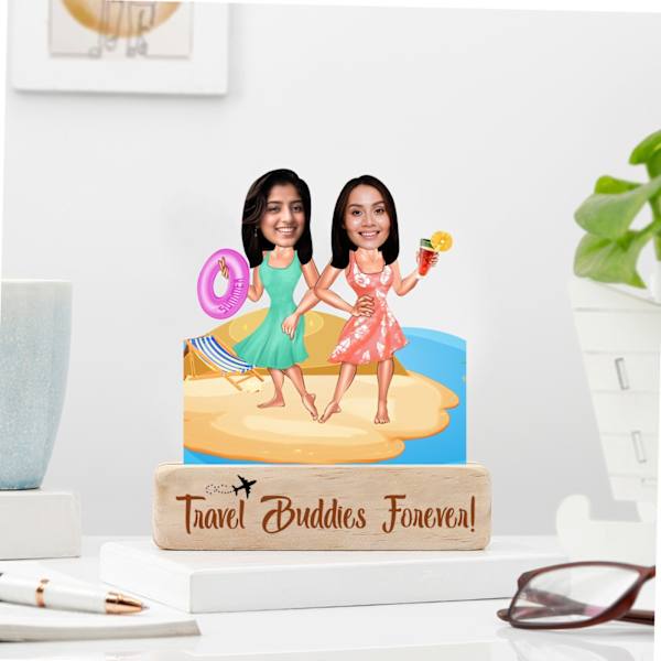 Travel Buddies Personalized Women's Day Caricature