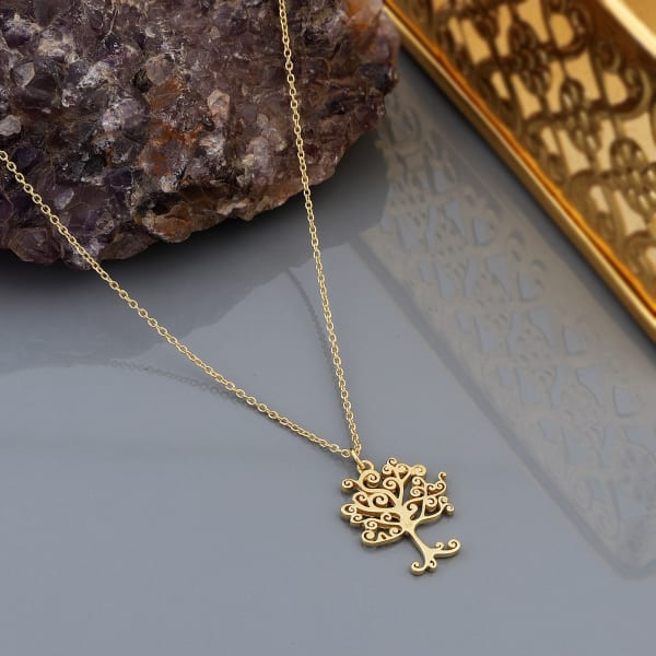 Tree Of Life 18K Gold Plated Silver Pendant With Chain