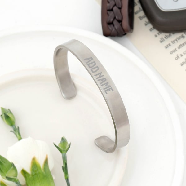 Trendy Men's Cuff Bracelet - Personalized - Silver