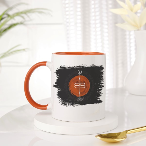 Trishul And Damru Personalized Mug With Orange Handle