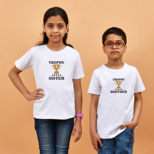 Trophy Brother & Sister White T-Shirt Combo