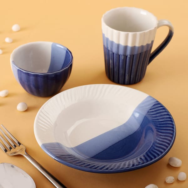 Two-Tone Blue And White Ceramic Set (Set of 3)