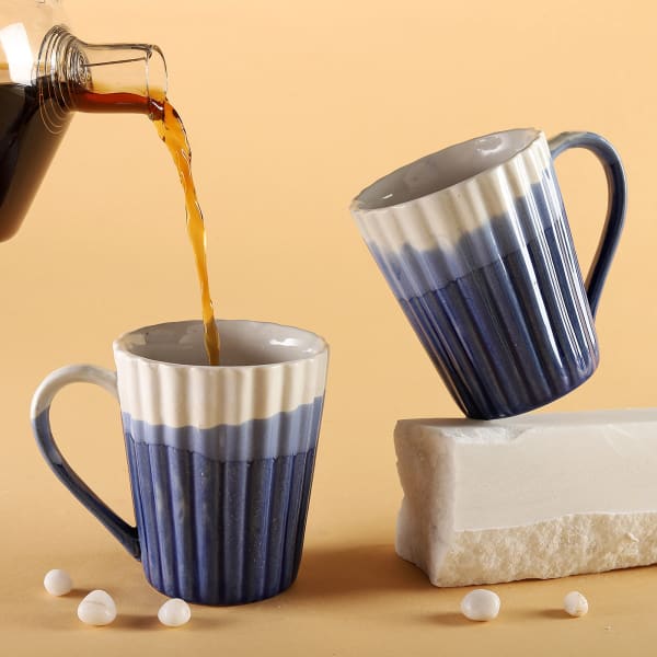 Two-Tone Blue And White Mugs (Set of 2)