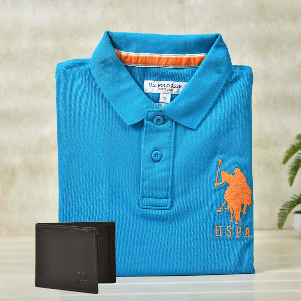 U.S. Polo T-shirt With Black Leather Wallet in a Gift Box