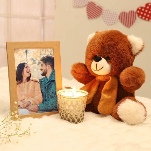 Valentine Teddy And Candles Personalized Hamper