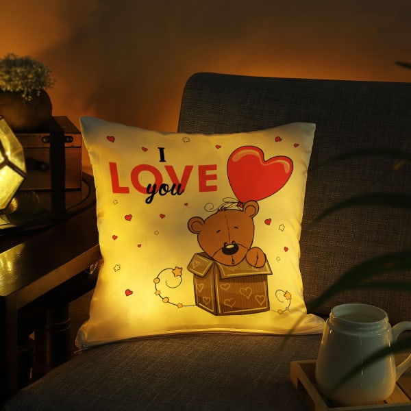 Valentine Teddy Day LED Satin Cushion