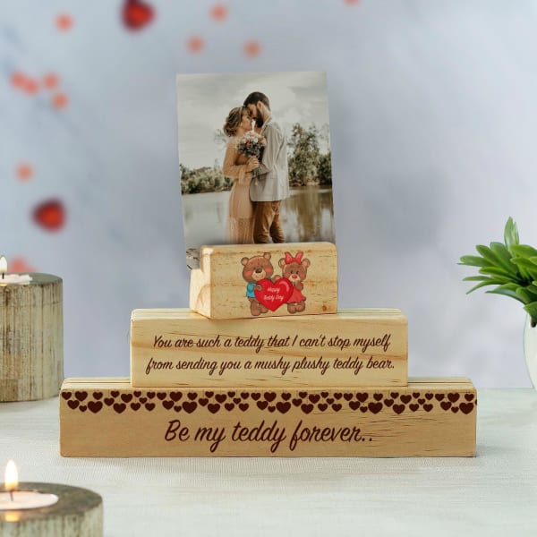 Valentine Teddy Day Personalized Wooden Photo Stand