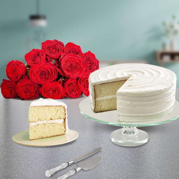 Vanilla Cake & Dozen Roses