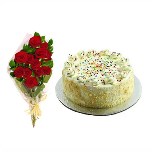 Vanilla Cake with 12 Red Roses