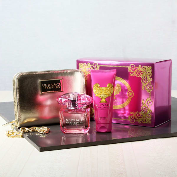 Versace Bright Crystal Perfume & Body Lotion with Silver Clutch Gift ...