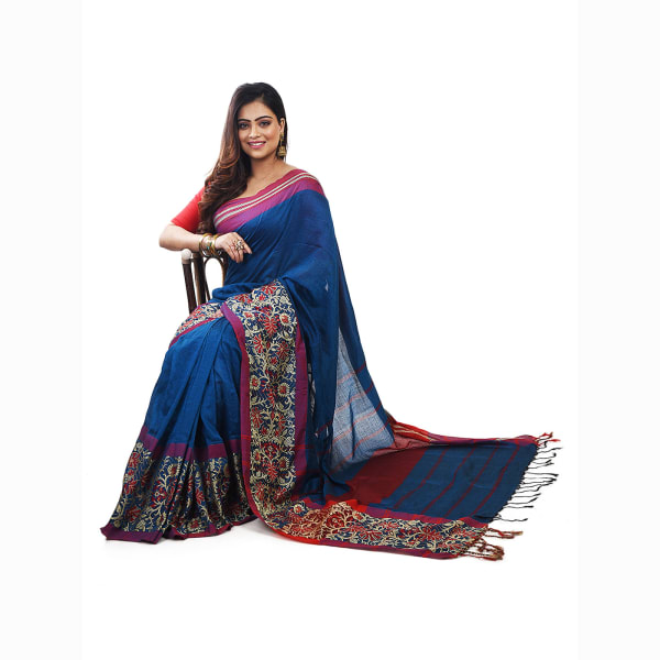 Vibrant Khadi Cotton Handloom Saree With Floral Border