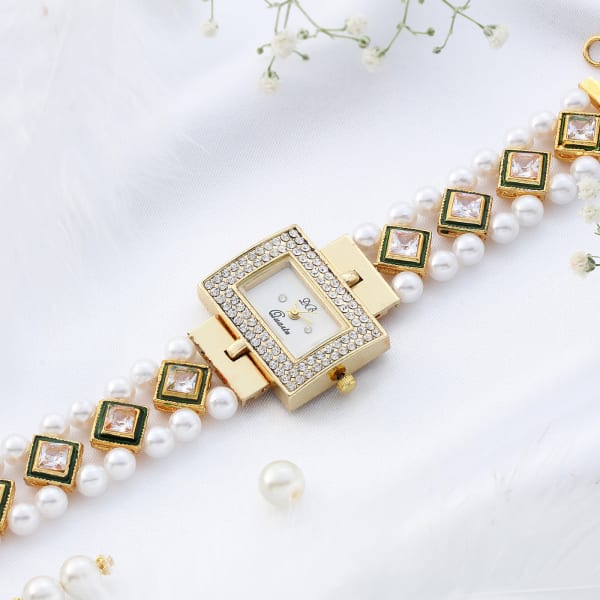 Vibrant Semiprecious Stones And Pearls Jewellery Watch