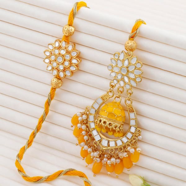 Vibrant Yellow Meena And Beads Bhaiya Bhabhi Rakhi