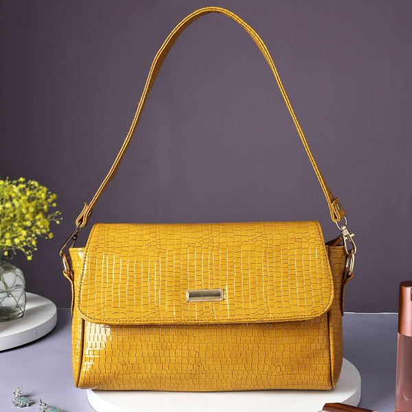 Vibrant Yellow Textured Sling Bag For Women