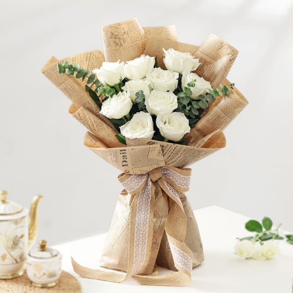 Vintage Charm White Rose Bouquet