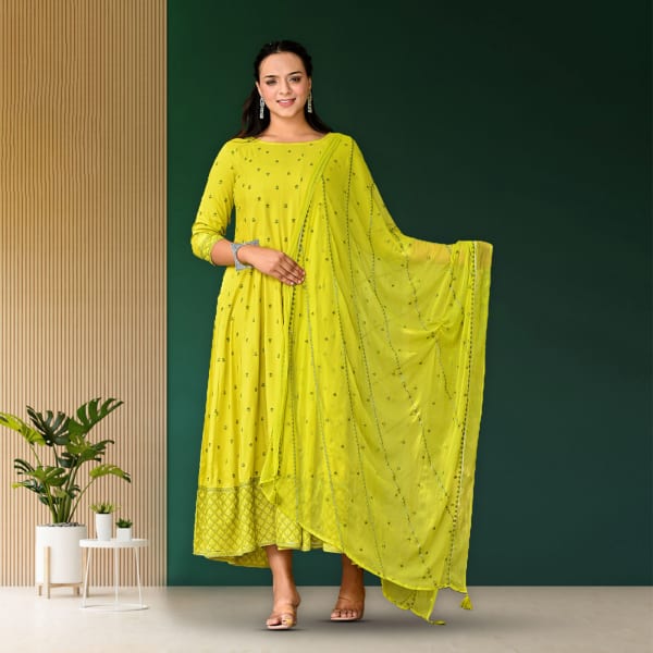 Vogue Green Rayon Kurta and Dupatta Set