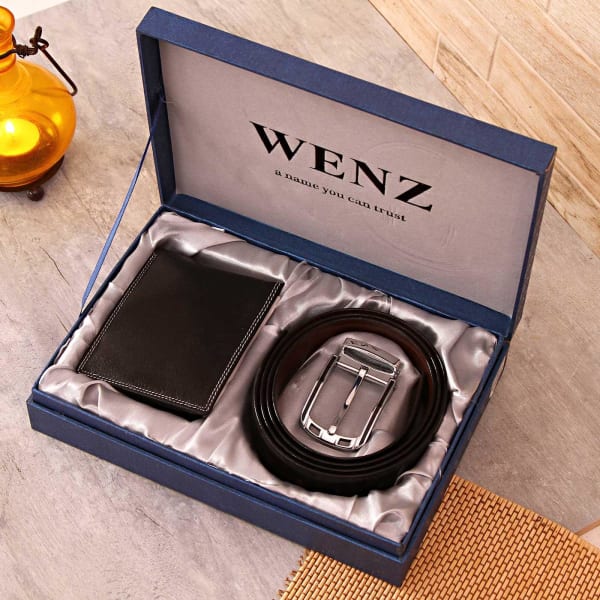 Wenz Black Wallet & Detachable Buckle Belt Gift Set for Men Gift/Send Fashion and Lifestyle