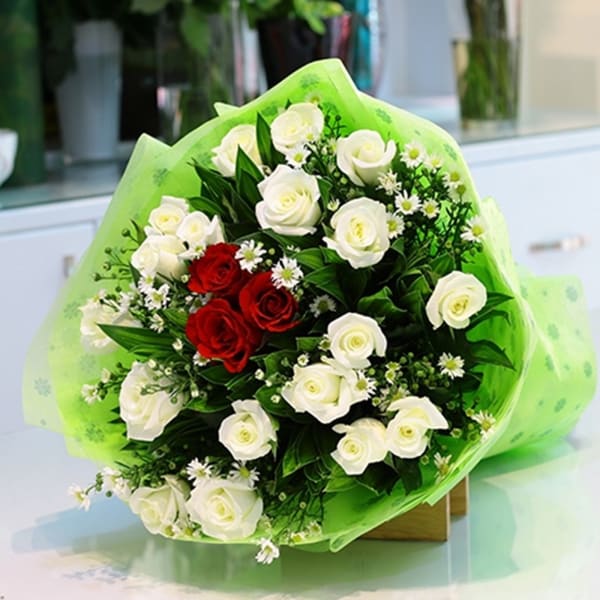 White and Red Roses Bouquet
