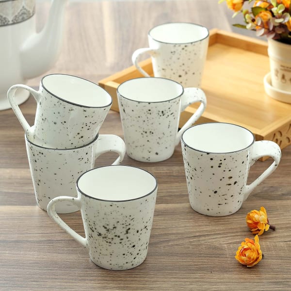White Marble Ceramic Mugs - Set of 6
