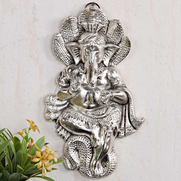 White Metal Ganesha Wall Hanging 8 Inch Gift/Send Home and Living