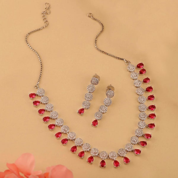 Wine And White CZ Necklace Set