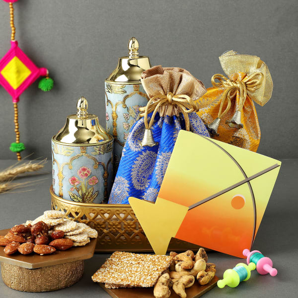 Winter Snacks With Kite In Gift Basket