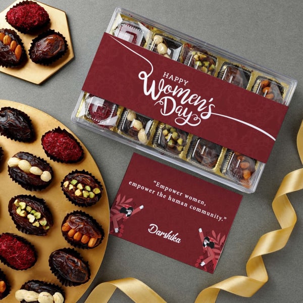 Women's Day Stuffed Dates Box With Personalized Card (Box of 15)