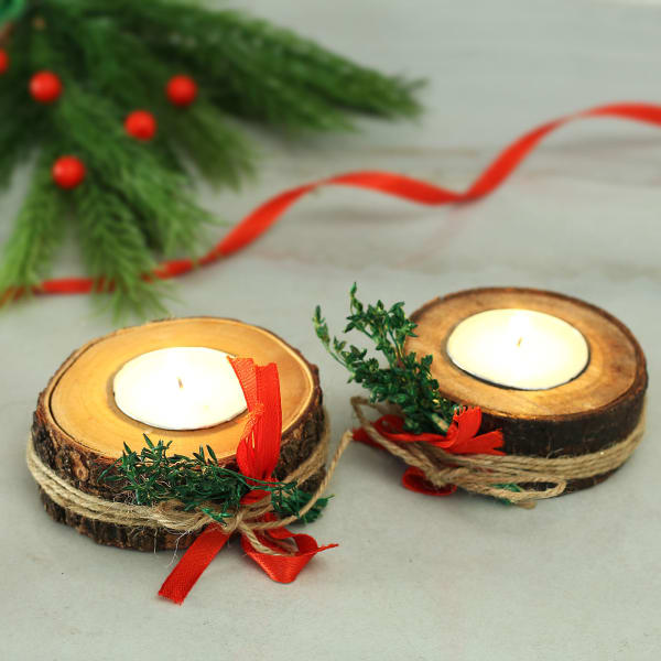 Wooden Decorative Block Candles- Set of 2