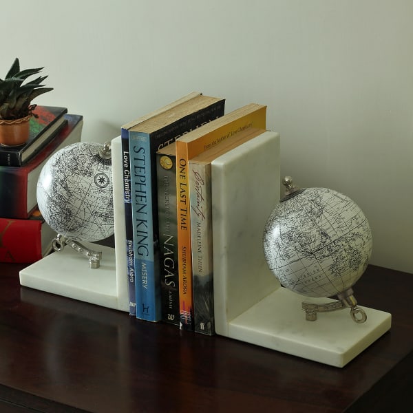 Wooden Globe with Marble Stand Bookends