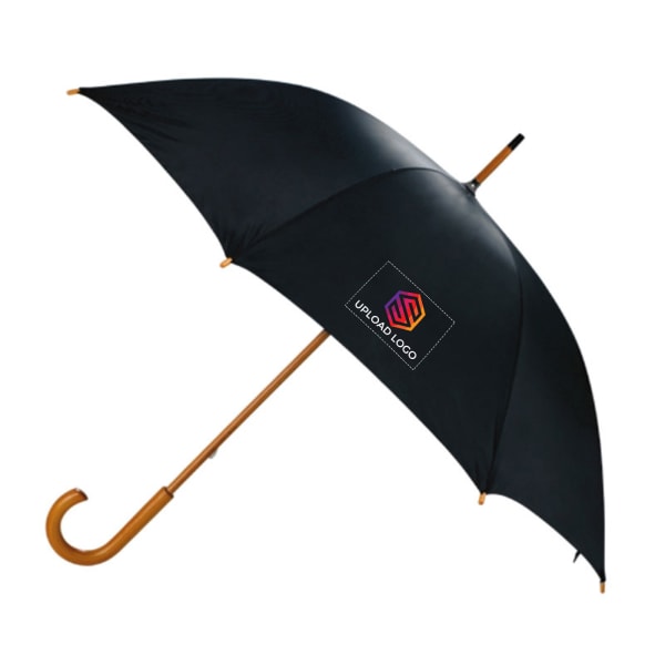 Wooden J-Handle Black Umbrella