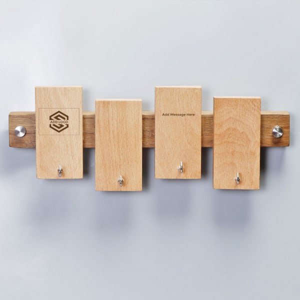 Wooden Key Holder Customized with Logo & Message Gift/Send Business