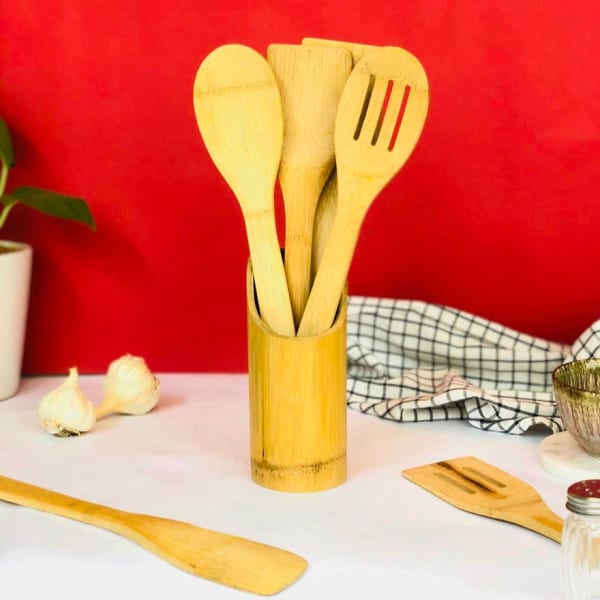 Buy/Send Wooden Spoon Set With Holder Set Of 5 Online IGP JVS1218557