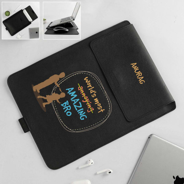 World's Most Amazing Bro Personalized Laptop Sleeve And Stand - Black