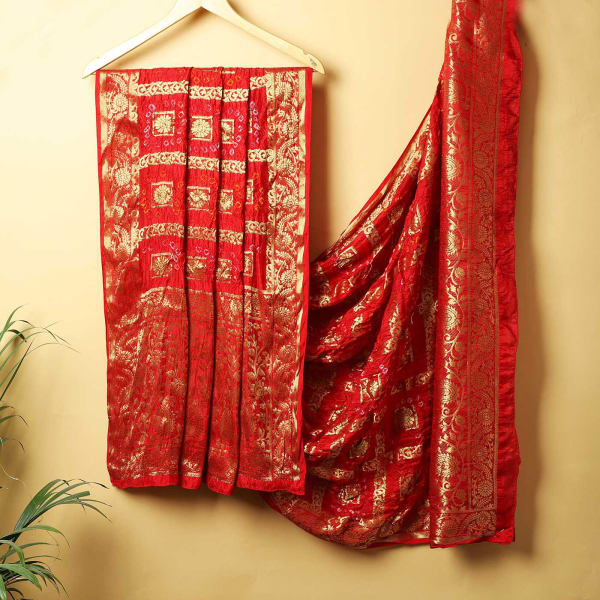Woven Silk Bandhani Dupatta - Maroon