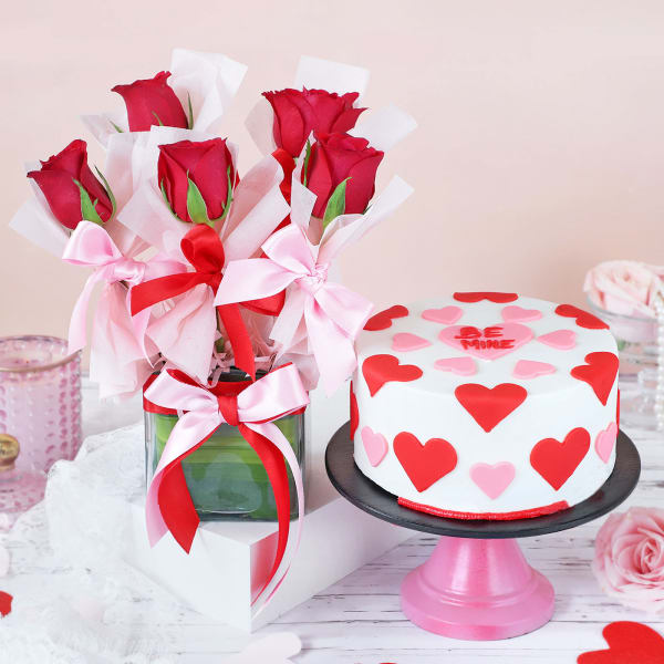 Wrapped In Love Vase Arrangement With Cake