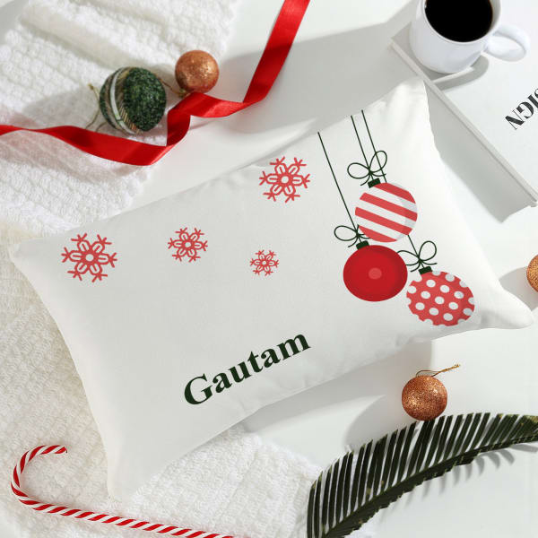 Xmas Baubles Personalized Canvas Pillow