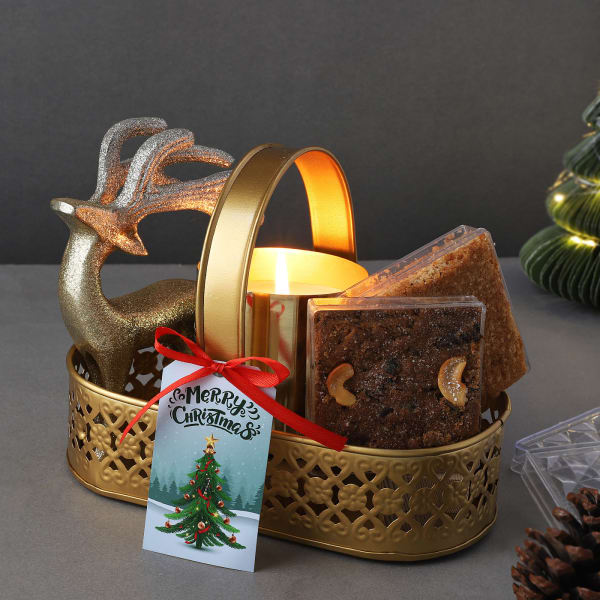 Xmas Cakes And Candle Gift Basket