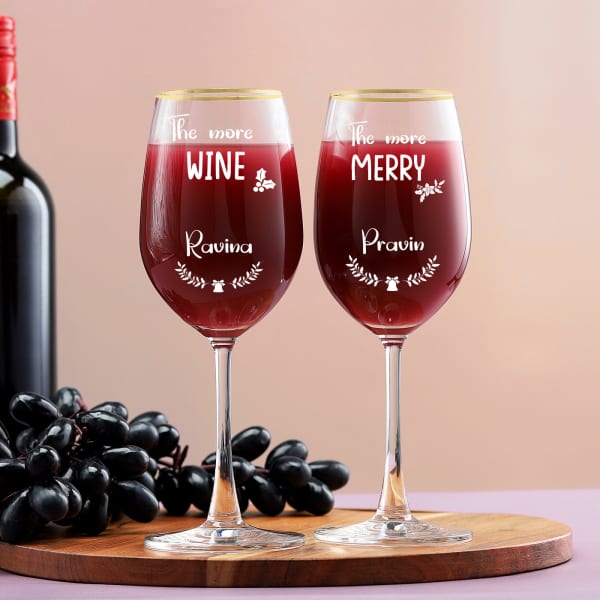 Xmas Personalized Set of 2 Wine Glasses