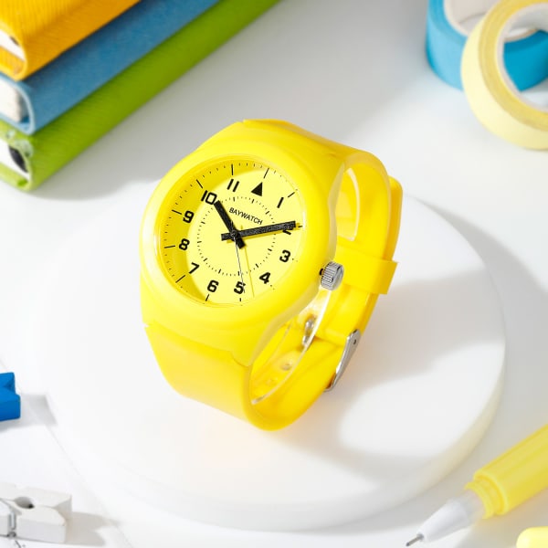 Yellow Silicon Strap Watch For Kids