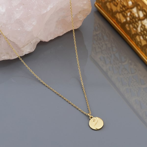 Yin-Yang 18K Gold Plated Silver Pendant With Chain