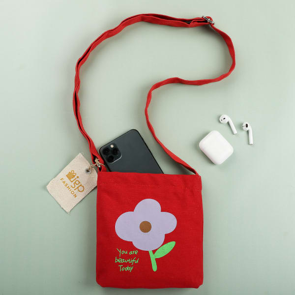 You Are Beautiful Canvas Sling Bag - Red