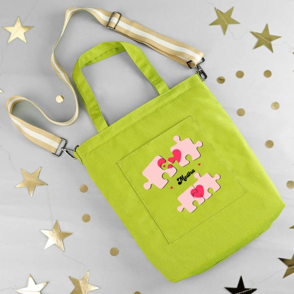 You Complete Me - Personalized Canvas Tote Bag With Sling - Pop Green
