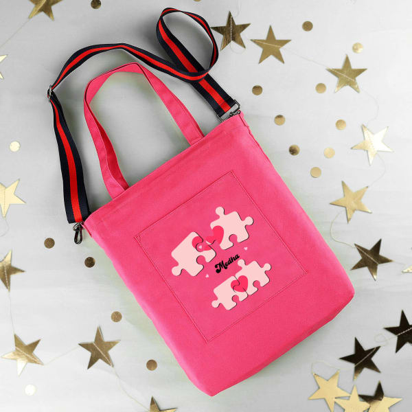 You Complete Me - Personalized Canvas Tote Bag With Sling - Pop Pink