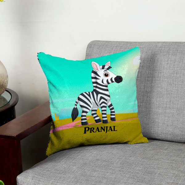 Zebra Personalized Sequin Kids Cushion