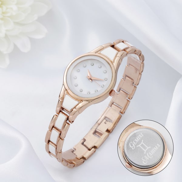 Zodiac Brilliance - Personalized Women's Rose Gold Watch - Gemini
