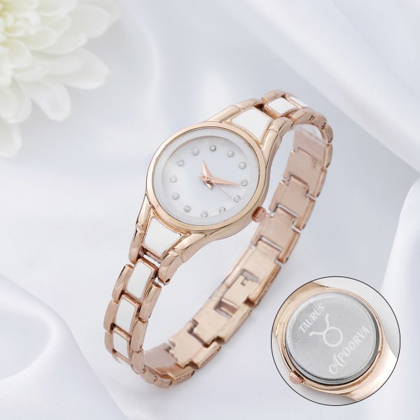 Zodiac Brilliance - Personalized Women's Rose Gold Watch - Taurus