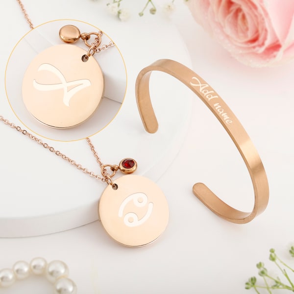 Zodiac Shine Pendant With Cuff Bracelet -Personalized - Cancer