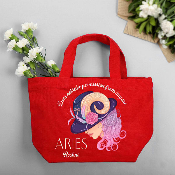 Zodiac Star - Personalized Red Canvas Tote Bag - Aries