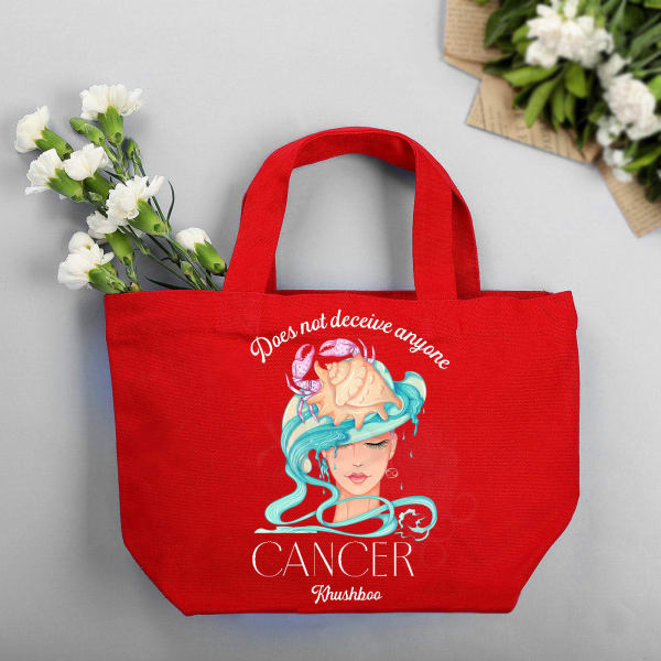 Zodiac Star - Personalized Red Canvas Tote Bag - Cancer
